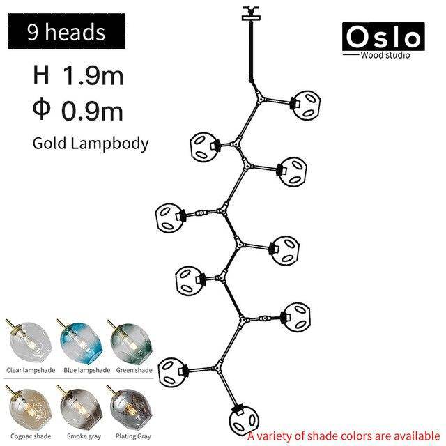 Suspension design LED avec abat-jour en verre style branche Creative