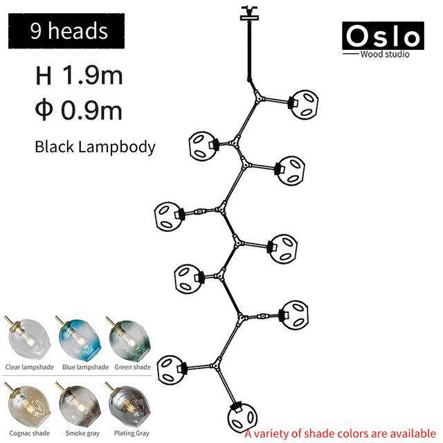 Suspension design LED avec abat-jour en verre style branche Creative