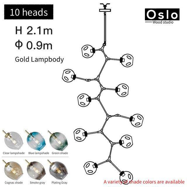 Suspension design LED avec abat-jour en verre style branche Creative