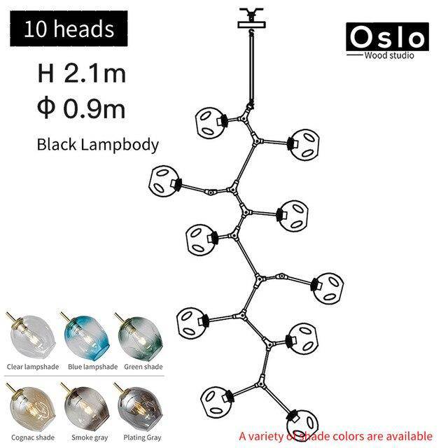 Suspension design LED avec abat-jour en verre style branche Creative