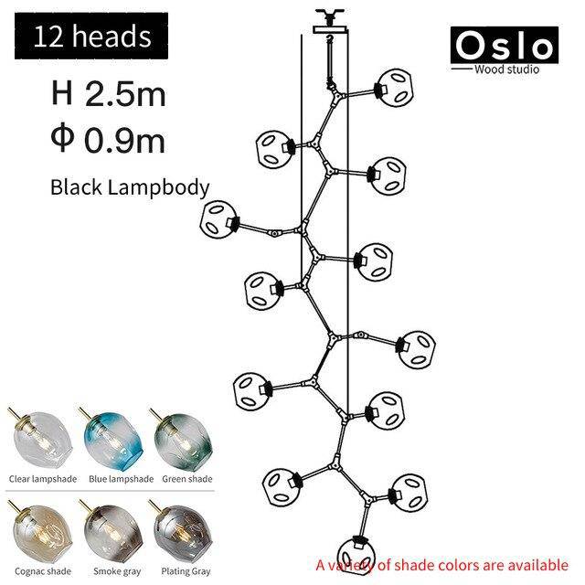 Suspension design LED avec abat-jour en verre style branche Creative