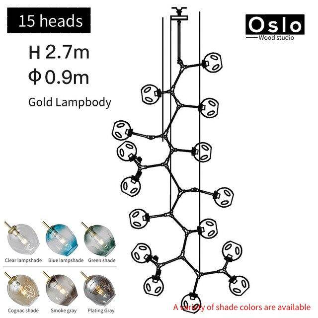 Suspension design LED avec abat-jour en verre style branche Creative