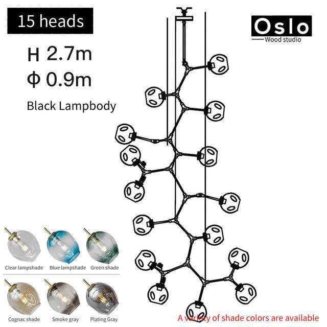 Suspension design LED avec abat-jour en verre style branche Creative