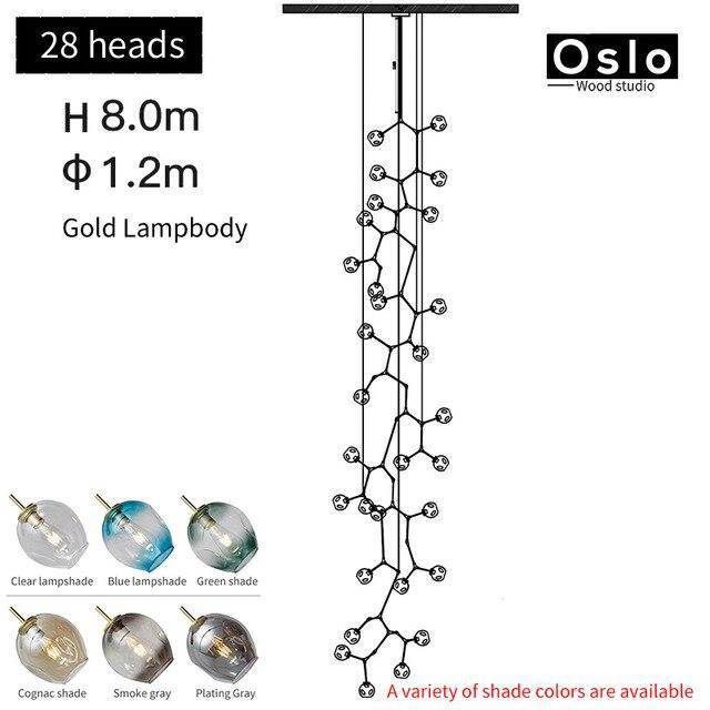 Suspension design LED avec abat-jour en verre style branche Creative