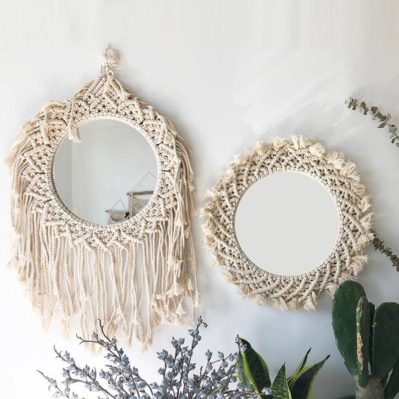 Miroir mural décoratif rond en tissu tombant