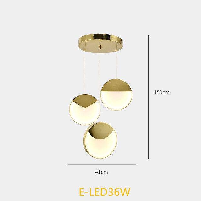 Suspension design LED aux formes arrondies dorées Créative