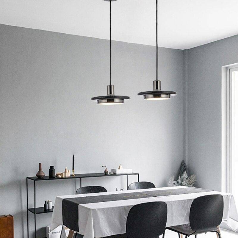 Suspension design LED avec abat-jour en forme de disque chromé Luxury
