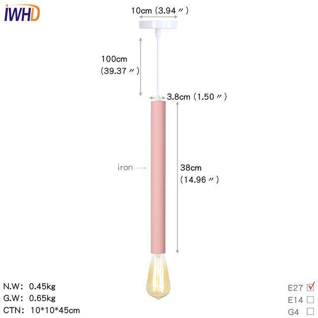 Suspension LED cylindre coloré avec lampe apparente