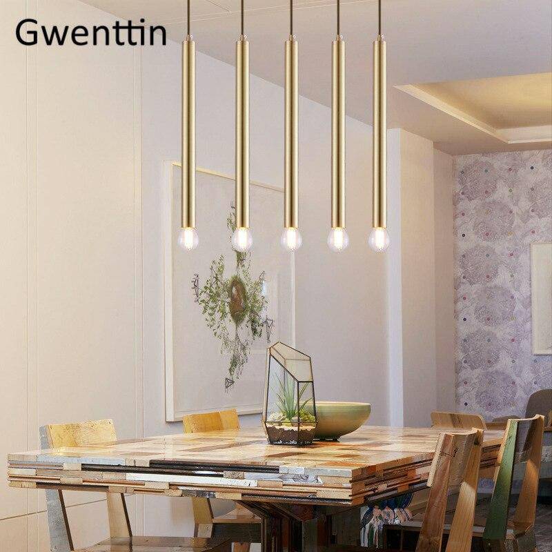 Suspension design cylindre doré à LED Simple