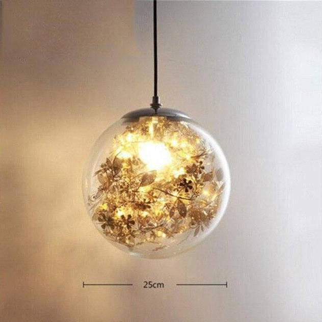 Suspension design LED boule en verre avec feuilles chromées intérieur