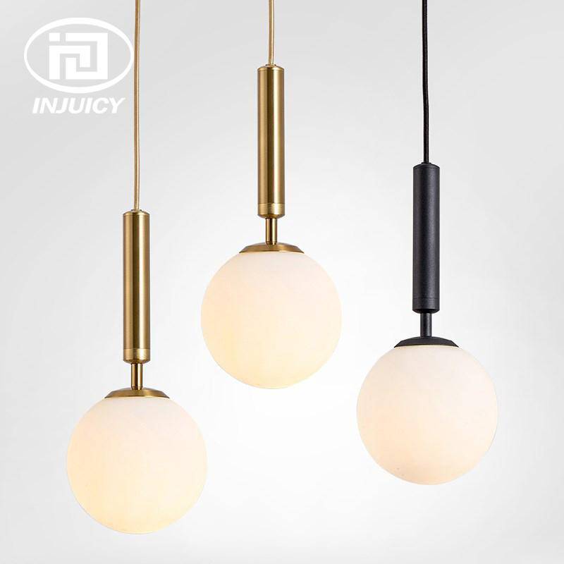 Suspension design boule en verre à LED et support cylindrique