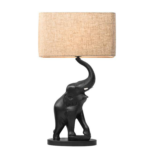 Lampe de chevet en forme d'éléphant en résine et abat-jour