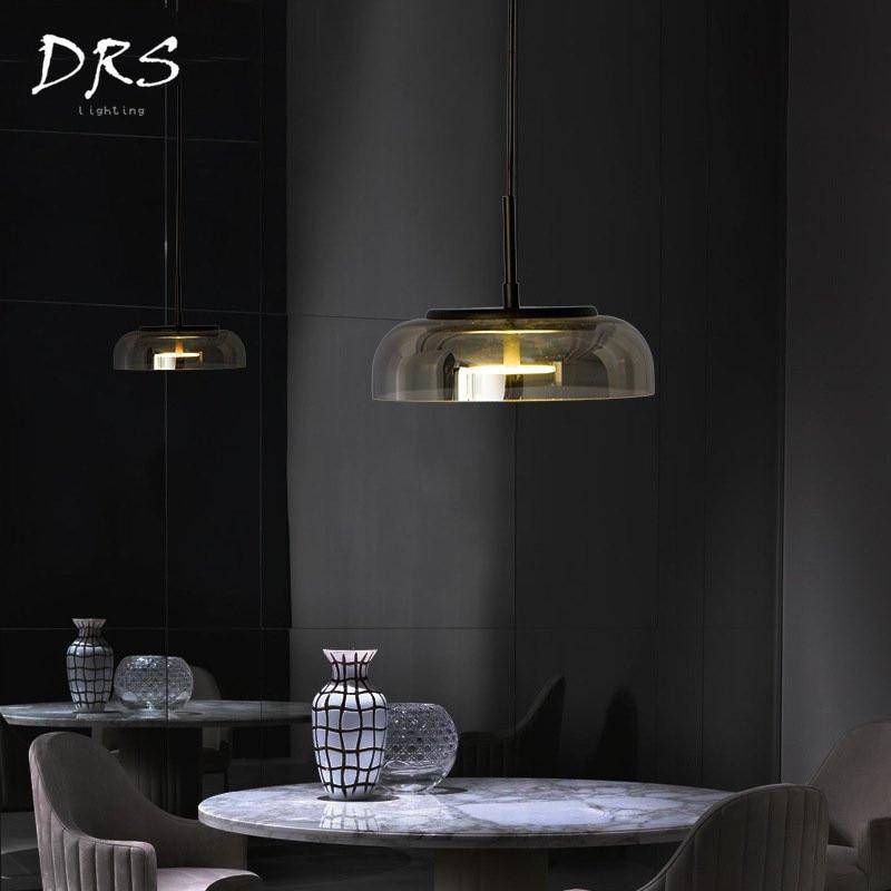 Suspension design à LED en verre arrondi Steel