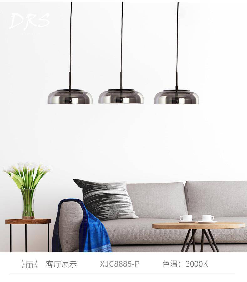 Suspension design à LED en verre arrondi Steel