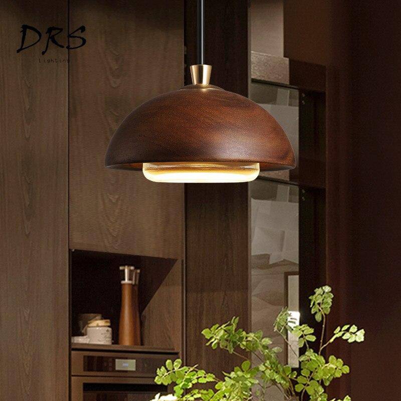 Suspension design en bois demi boule à LED