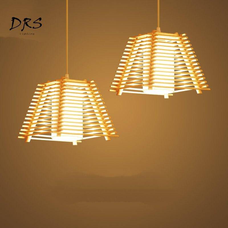 Suspension LED cage conique en bois