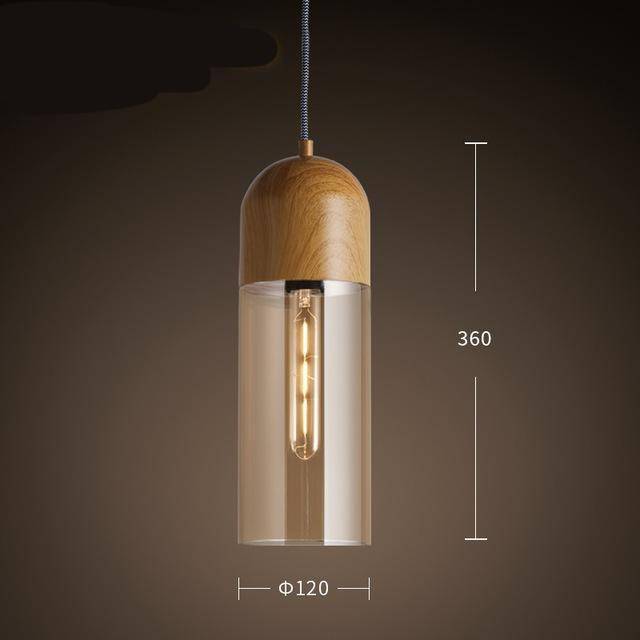 Suspension LED cylindrique en bois et verre Loft