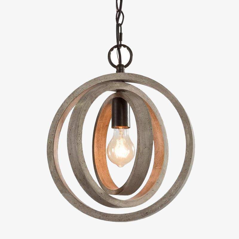 Suspension design LED avec plusieurs cercles en bois rétro