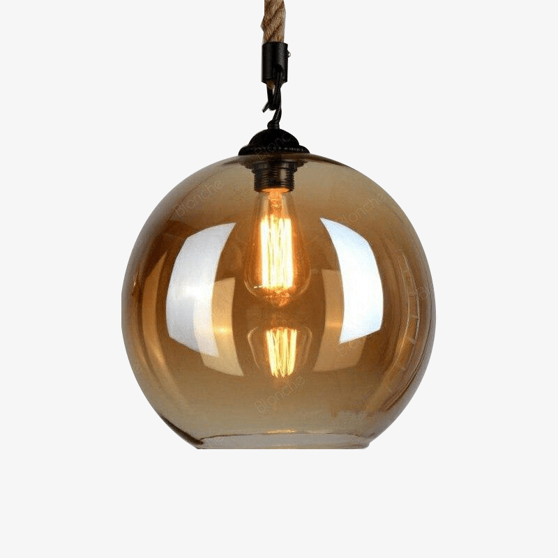 Suspension rétro LED avec boule en verre fumé style Rope