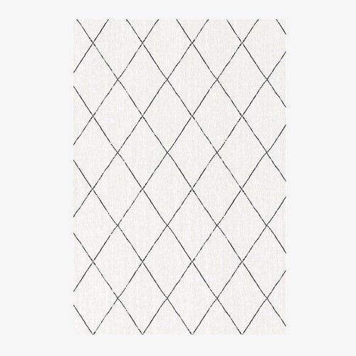 Tapis rectangle berbères blanc à motifs grands carreaux noirs Sala