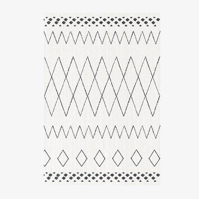 Tapis rectangle berbères blanc à motifs noirs Sala A