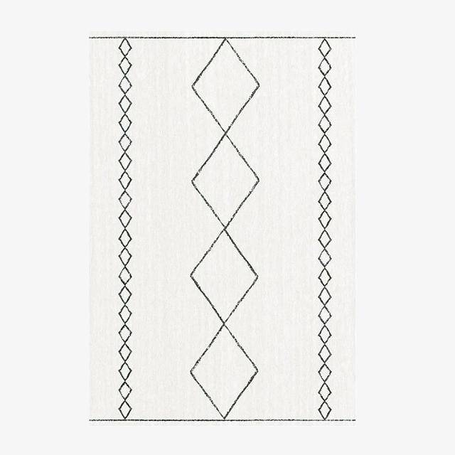 Tapis rectangle berbères blanc à motifs noirs Sala D