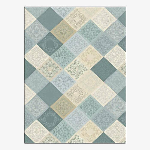 Tapis rectangle carreaux bleus Lattice