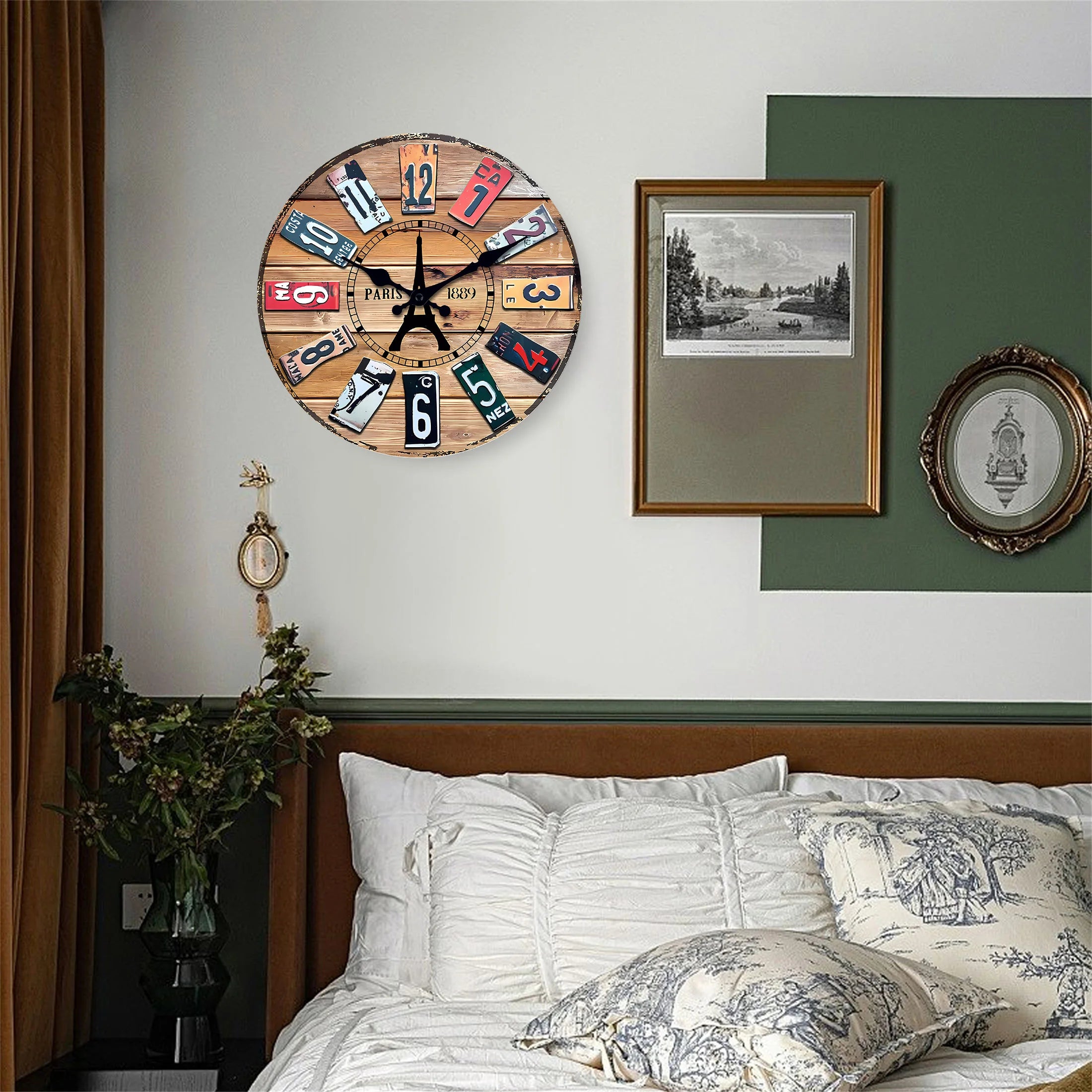 horloge murale numérique en bois rétro créatif silencieuse décorative - vue 5 sur 7