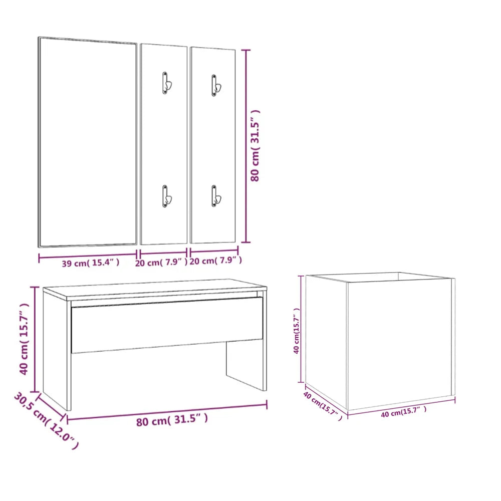 Allway Furniture Set Storage Ottoman Hallway Bench,Mirror cloths, Rack Panels plant Box for Living Room Room Entryway - vue 6 sur 12