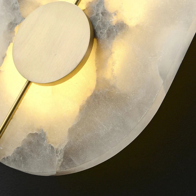 Applique murale LED ronde en marbre et cuivre doré - vue 7 sur 8