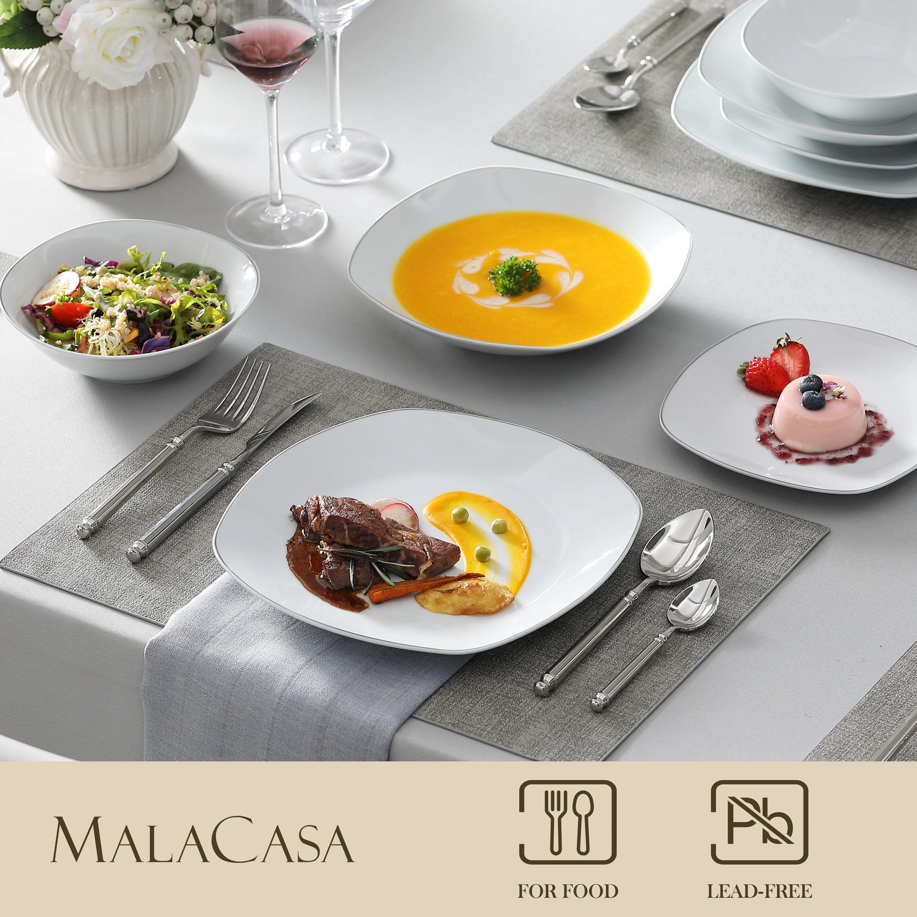 Service de table porcelaine bordure elegante 24 pieces - vue 3 sur 7