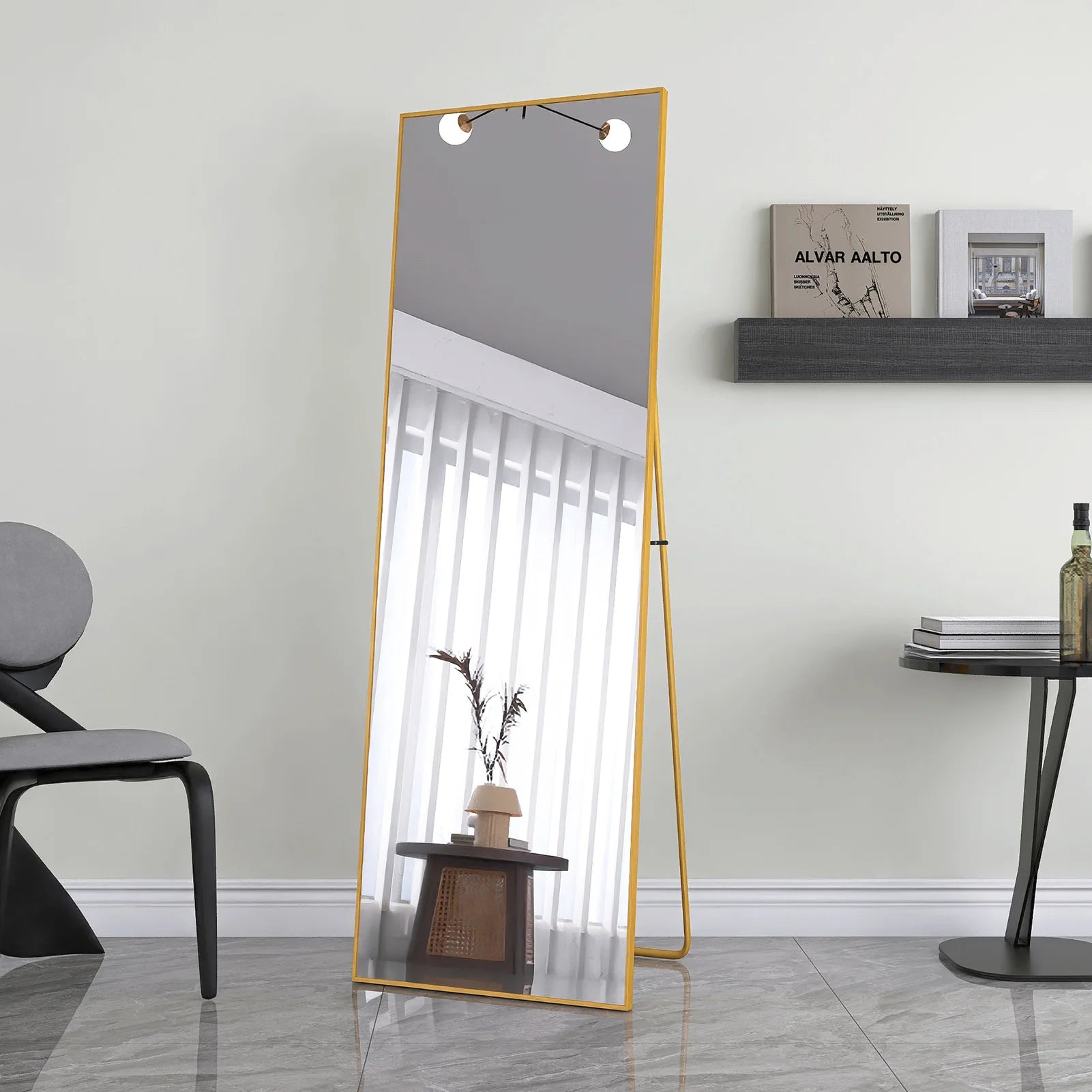 1620x530mm gold full-length mirror,vertical,suspended or wall mounted mirror with bracket,made aluminum alloy rectangular frame - vue 1 sur 6