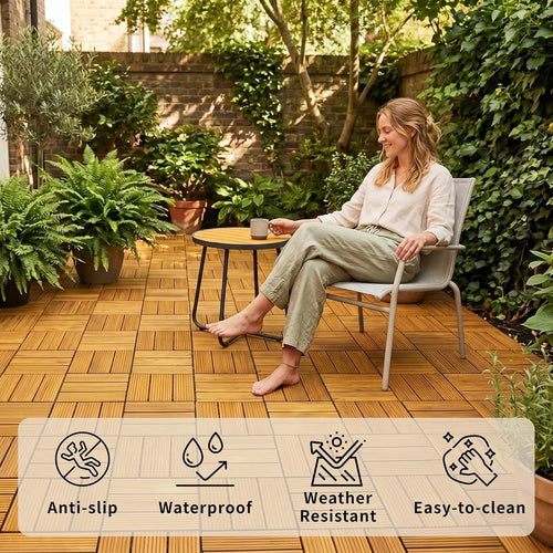 Dalles terrasse bois acacia clipsables 305mm interieur exterieur - vue 2 sur 8