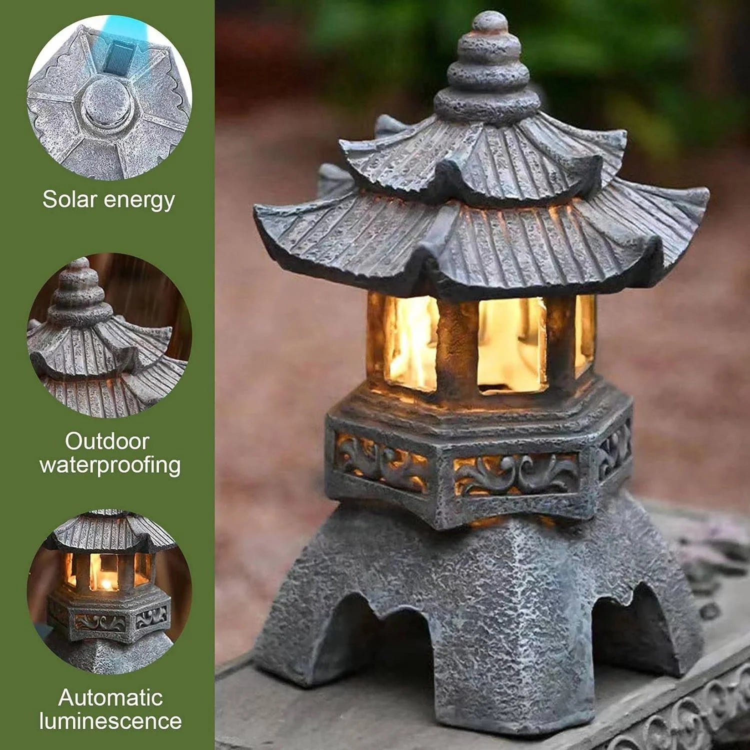 lanterne solaire led pagode pour jardin et balcon décoratif - vue 7 sur 10