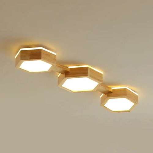 Plafonnier LED moderne en Grain de bois - vue 2 sur 9