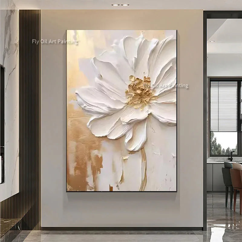 grande peinture à lhuile fleurs abstrait art mural décor intérieur - vue 2 sur 7