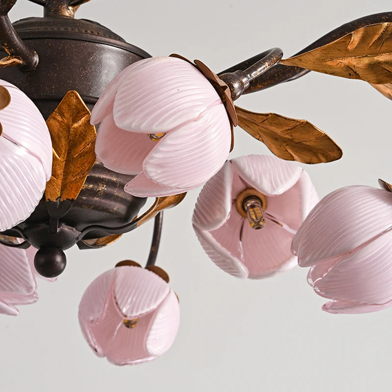 lustre antique avec abat-jour en forme de tulipe art - vue 7 sur 13