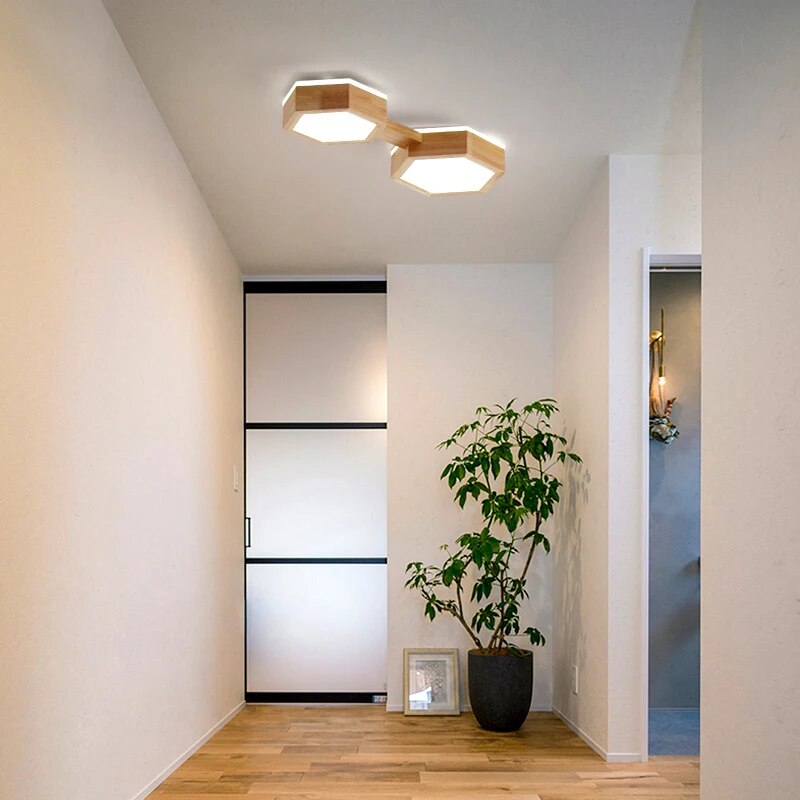 Plafonnier LED moderne en Grain de bois - vue 3 sur 9