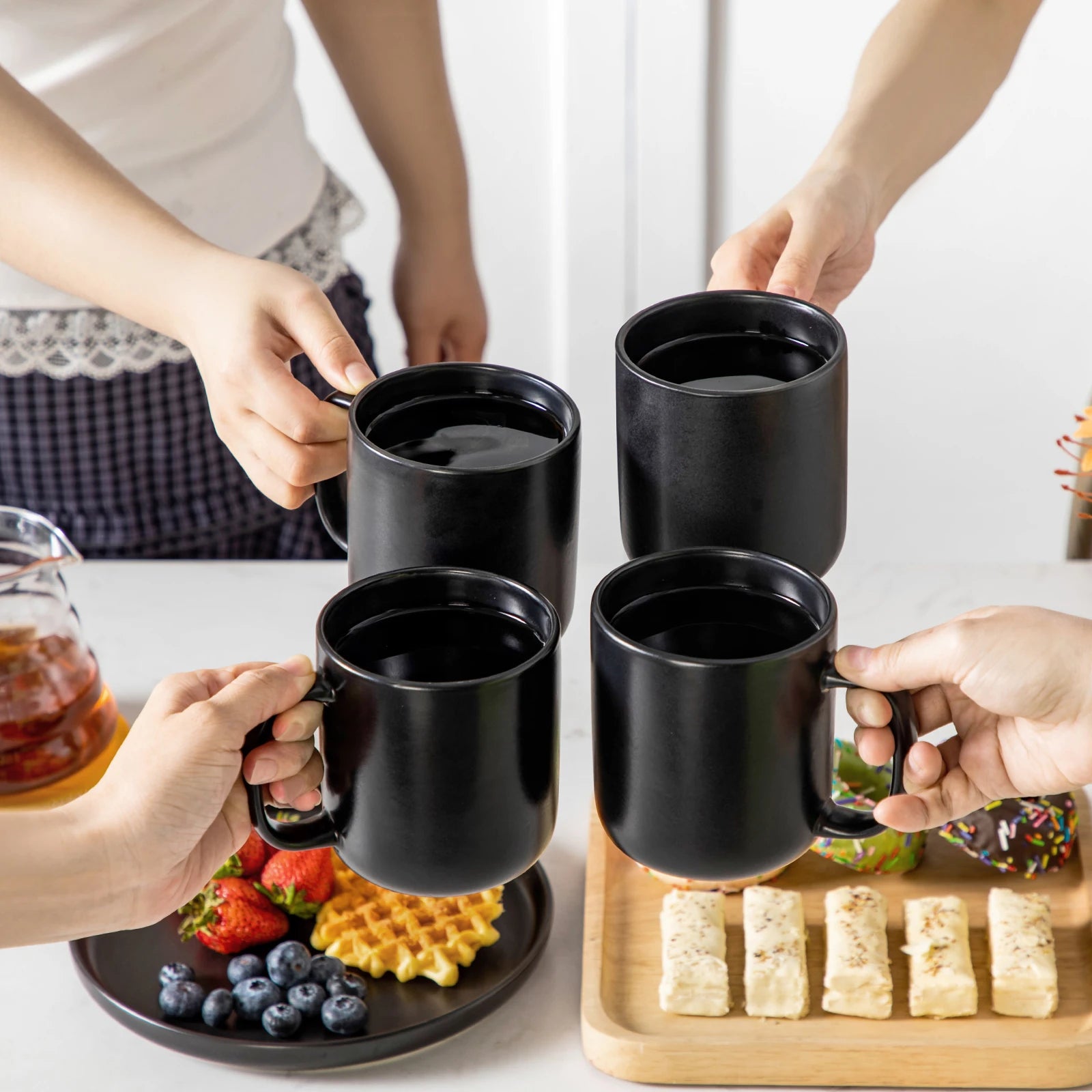 Ensemble tasses café grès mat design moderne 460ml - vue 5 sur 5