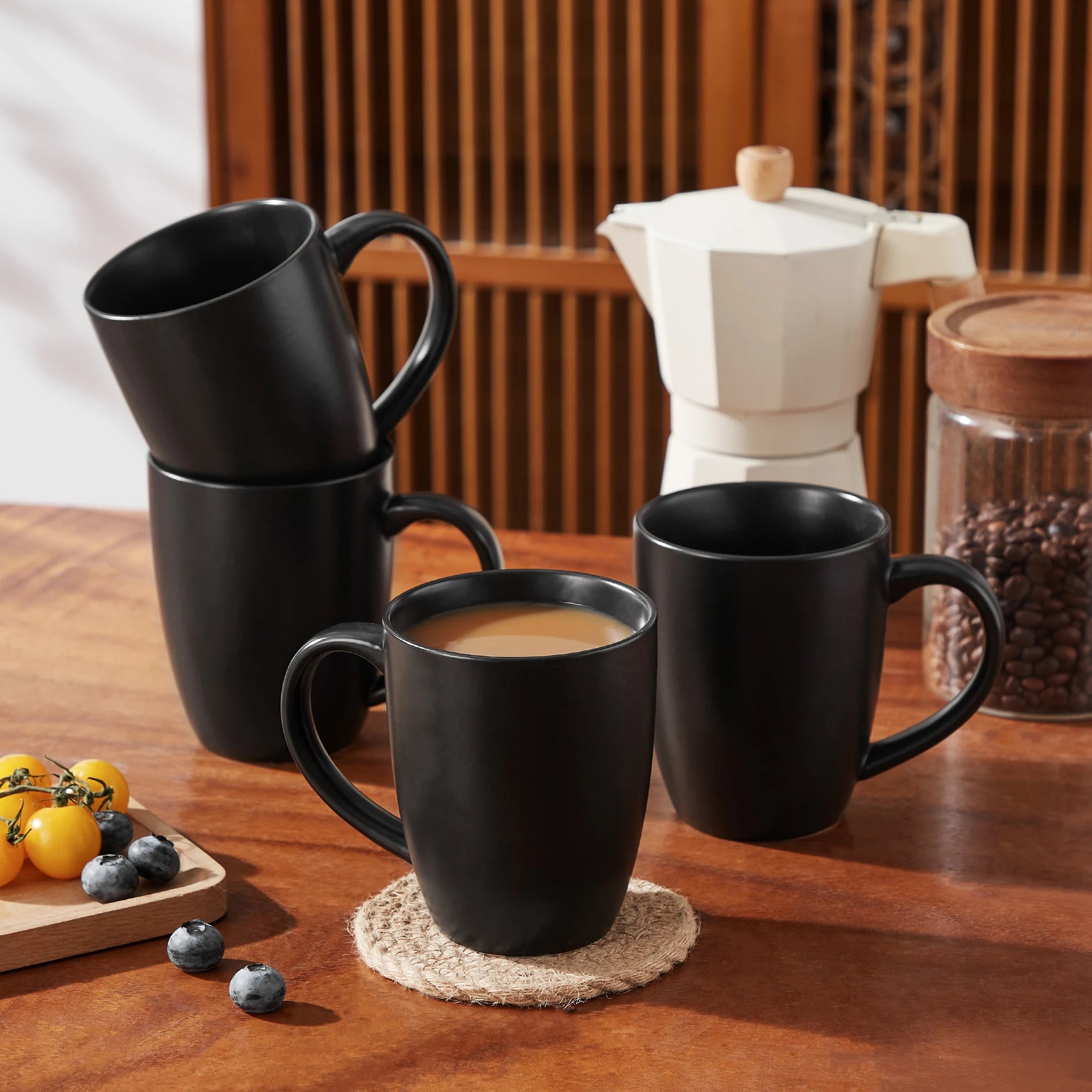 Ensemble tasses gres style marbre cafe cappuccino - vue 2 sur 7