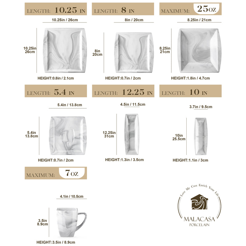 Service de table porcelaine effet marbre 32 pieces