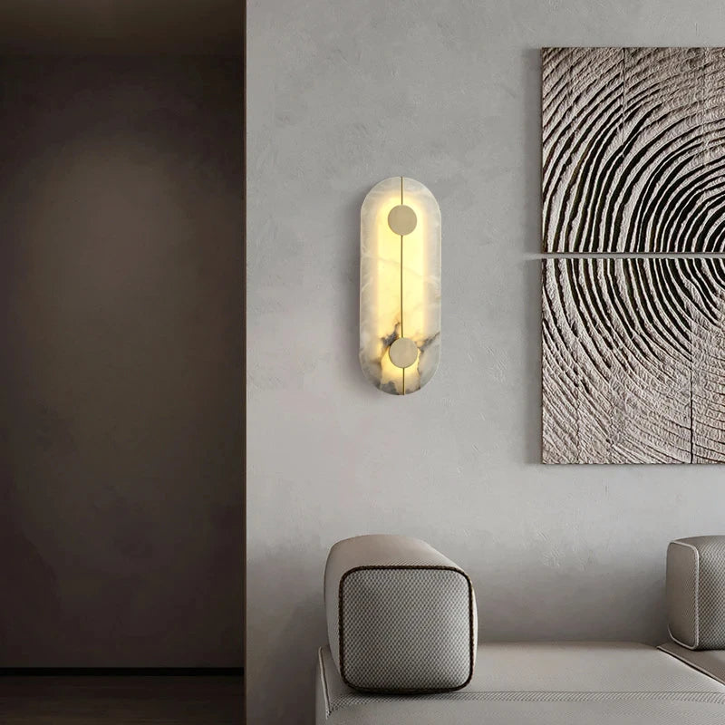 Applique murale LED ronde en marbre et cuivre doré - vue 5 sur 8