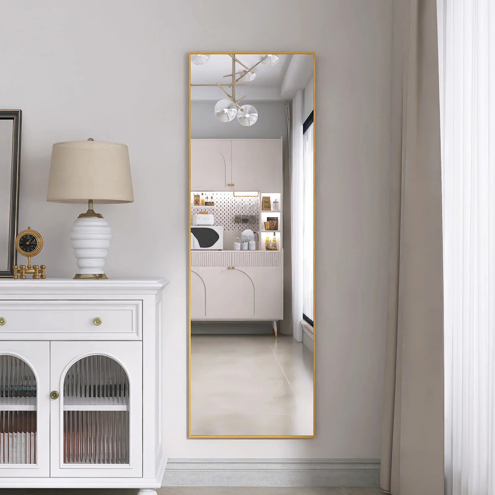 1620x530mm gold full-length mirror,vertical,suspended or wall mounted mirror with bracket,made aluminum alloy rectangular frame - vue 3 sur 6