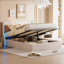 160x200 storage bed with slatted base, Bedside wing lights, Double bed，Hydraulic type, velvet fabric, beige