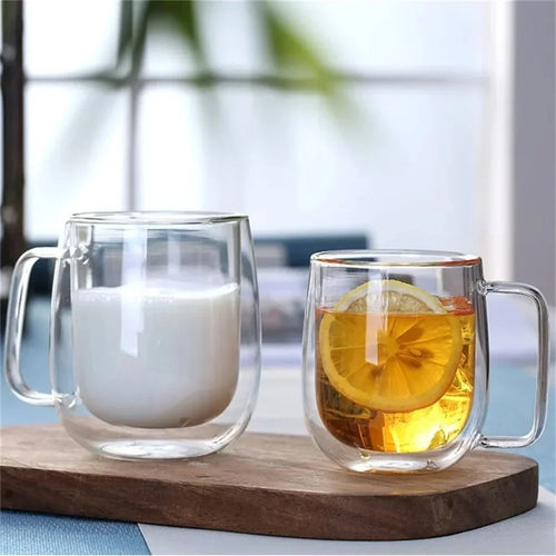 Tasse double paroi verre borosilicate avec anse thermique