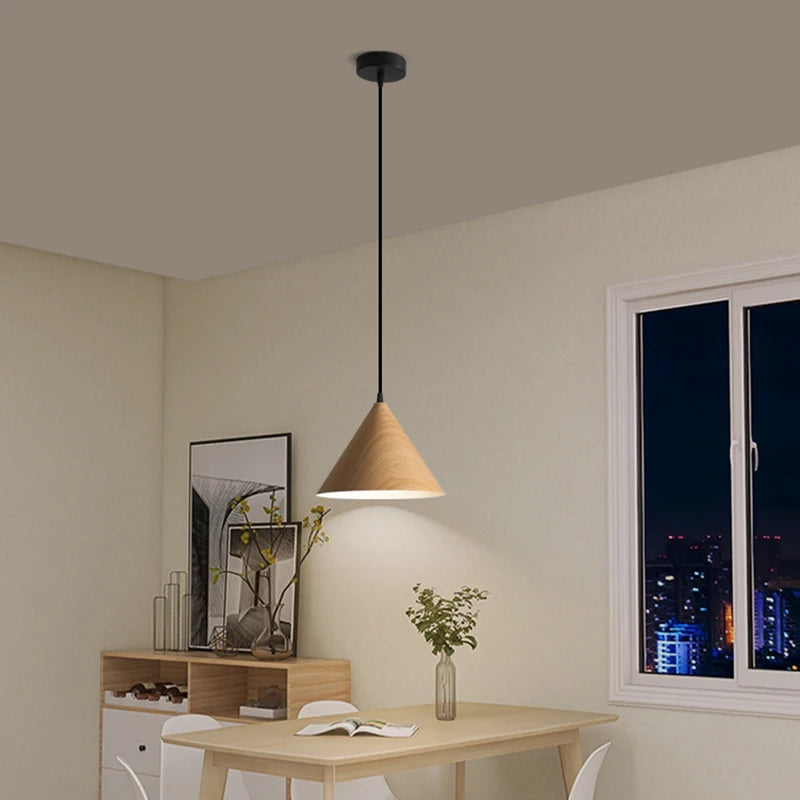 lustre nordique créatif grain de bois simple moderne vintage - vue 5 sur 8