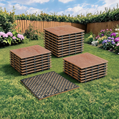 Dalles terrasse acacia clipsables antiderapant 30x30 balcon piscine - vue 2 sur 9