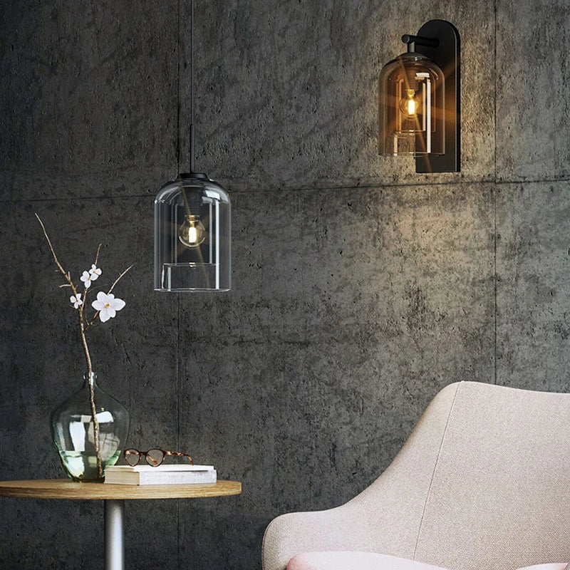 applique murale suspendue scandinave postmoderne en double verre
