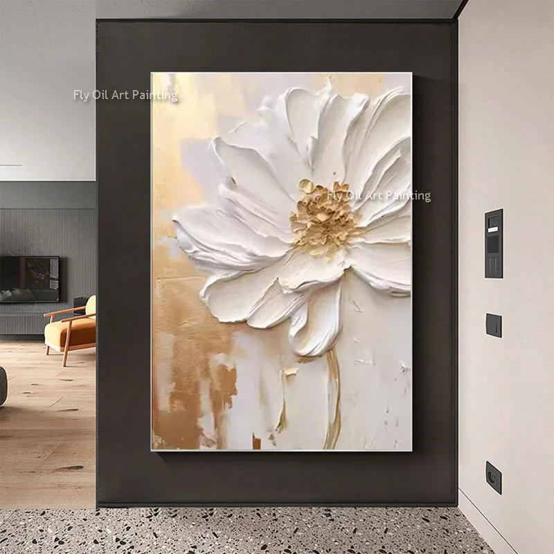 grande peinture à lhuile fleurs abstrait art mural décor intérieur - vue 3 sur 7