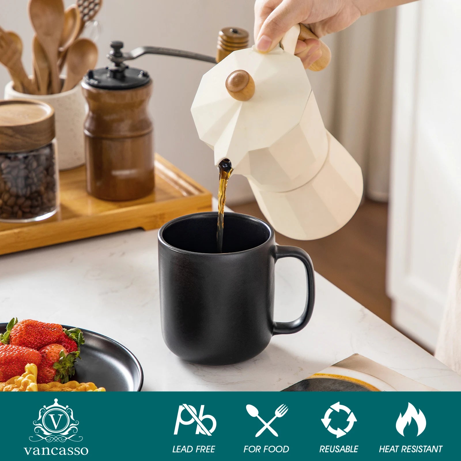 Ensemble tasses café grès mat design moderne 460ml - vue 3 sur 5